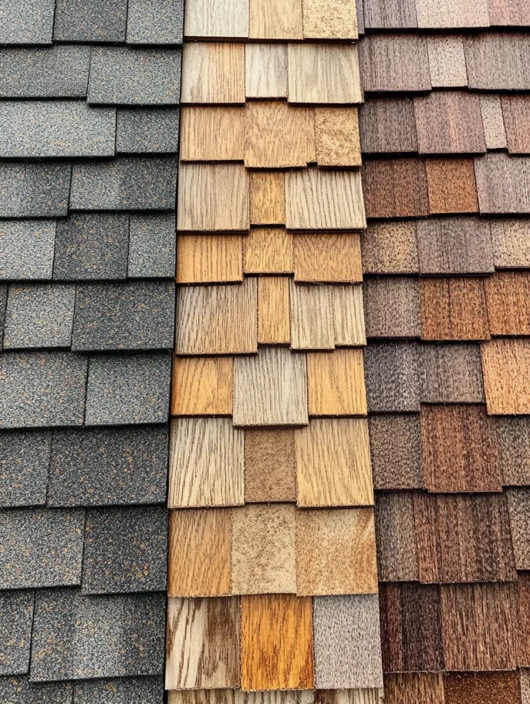 Side-by-side comparison of 3-tab, architectural, and luxury asphalt shingles.